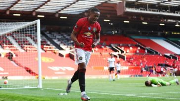 Anthony Martial is the first Manchester United player to score a hat-trick in the Premier League since 2013. Photograph: Michael Steele/NMC/EPA