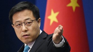 Chinese Foreign Ministry spokesman Zhao Lijian attends a press conference in Beijing on June 15, 2020. (Kyodo)