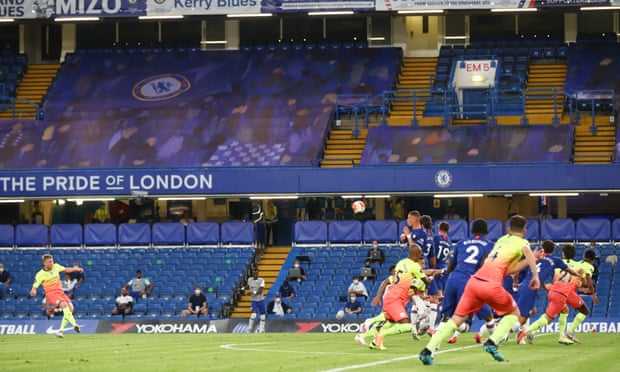 Kevin De Bruyne scores Manchester City’s equaliser. Photograph: Julian Finney/NMC/Getty Pool/EPA