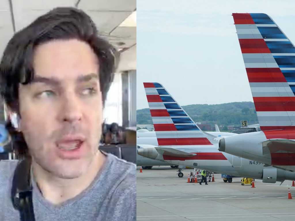 Brandon Straka/Periscope / Kevin Lamarque/Reuters A composite image showing Brandon Straka and a file image of an American Airlines plane