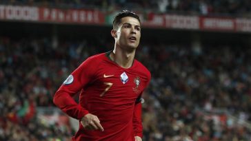 Portugal's Cristiano Ronaldo during the Euro 2020 group B qualifying soccer match between Portugal and Lithuania Nov. 14, 2019. - Copyright AP Photo/Armando Franca