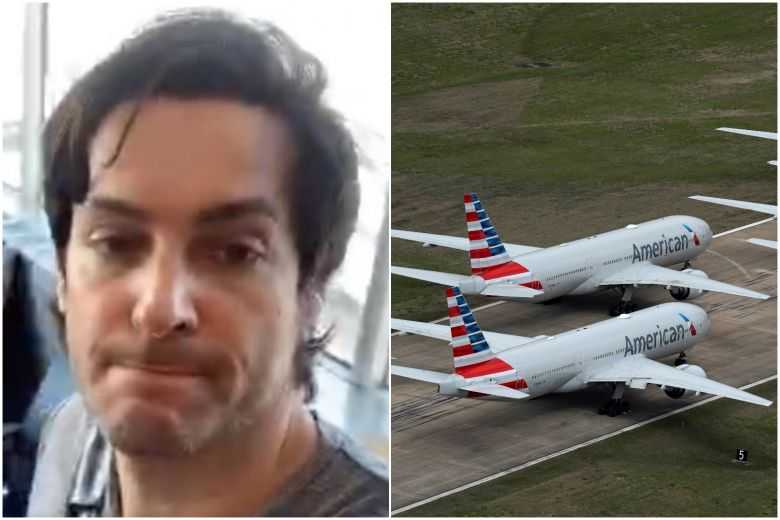 Brandon Straka boarded his flight from New York's LaGuardia airport with a face covering but later took it off.PHOTOS: BRANDONSTRAKA/TWITTER, REUTERS