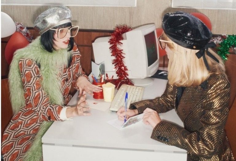 Office party-themed New Year’s shoot from Gucci