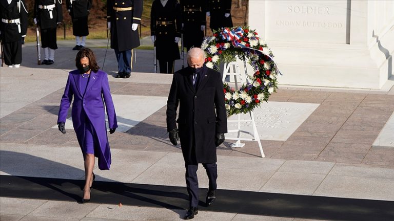 Biden, who was sworn in as the 46th President of the US, lays a wreath at the Monument to the Unknown Soldier