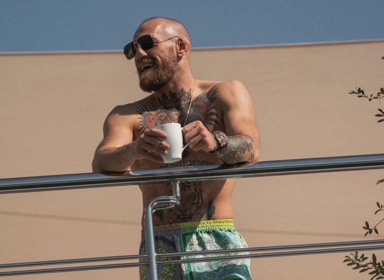 Conor McGregor prepares for the match on his luxury yacht