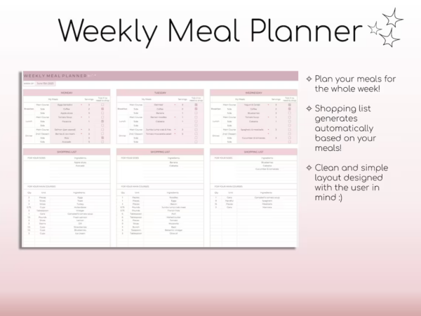 Weekly Meal Planner and Grocery List | Google Sheets Digital Template | Automated Shopping List | Food Prep | Printable Digital Meal Planner - Image 4