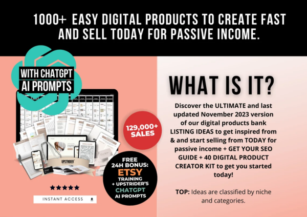 1000 Digital Products Ideas To Create And Sell Today For Passive Income, Etsy Digital Downloads Small Business Ideas and Bestsellers to Sell - Image 3
