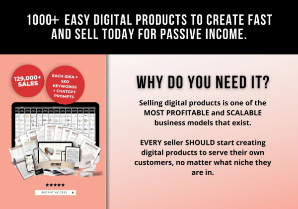 1000 Digital Products Ideas To Create And Sell Today For Passive Income, Etsy Digital Downloads Small Business Ideas and Bestsellers to Sell - Image 5